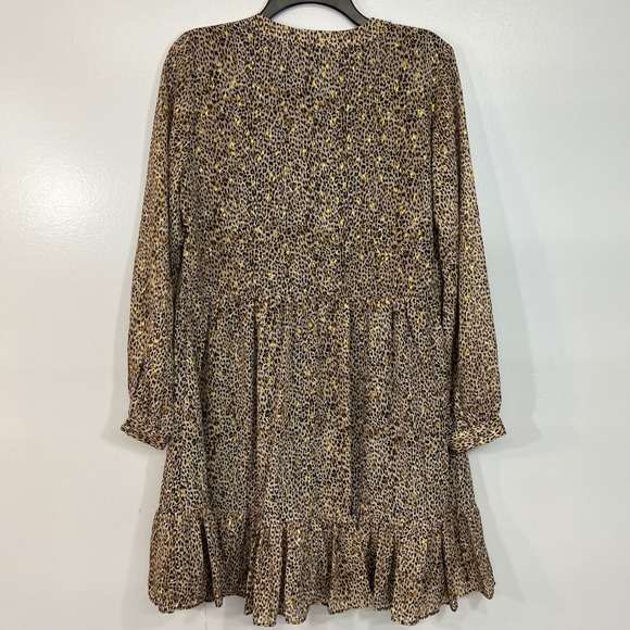 Vince Camuto Leopard Print Metallic Gold Foil Tiered Babydoll Mini Dress S - Picture 4 of 8